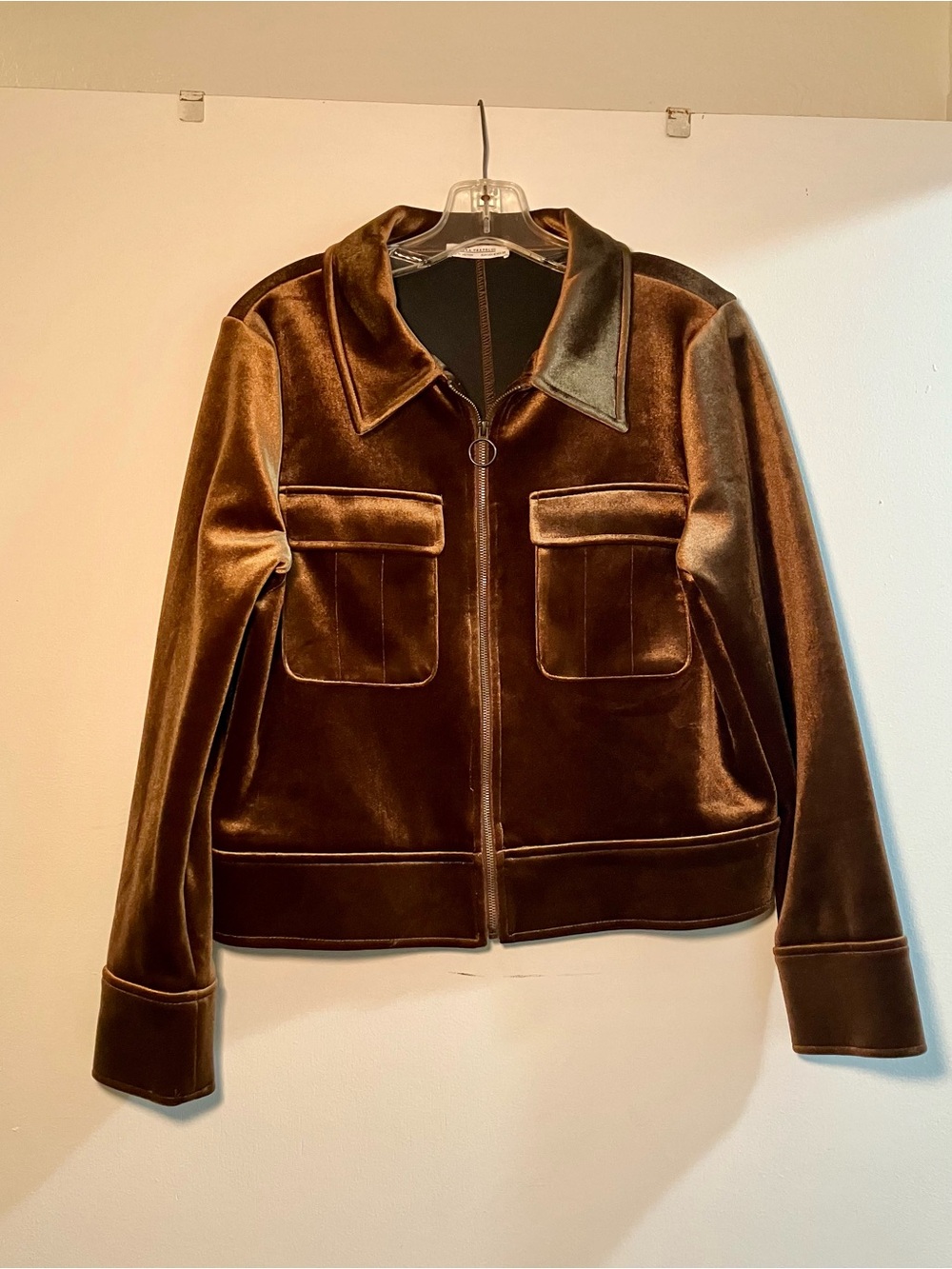 Zara Brown Velvet Bomber Jacket
